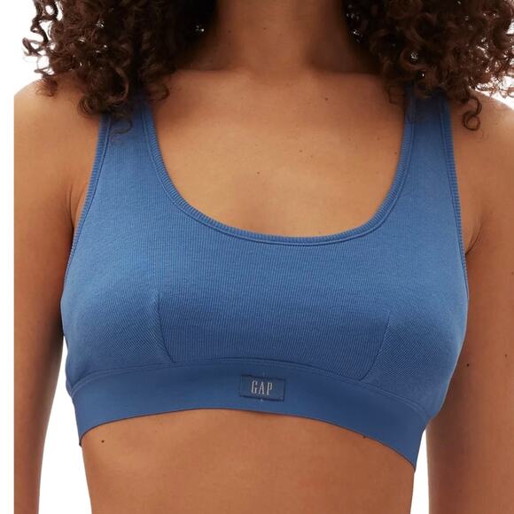 Gap Body Bralette Womens Small Blue Cotton Rib Lounge Athleisure Comfy Stretch - Picture 1 of 11